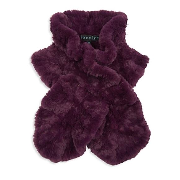 NEW Revolve Jocelyn Ruffle Stole Faux fur Pull Through Scarf Purple Plum Curly - Picture 1 of 9